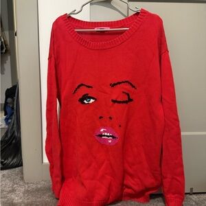 Red Graphic Betsey Johnson  Face Sweater